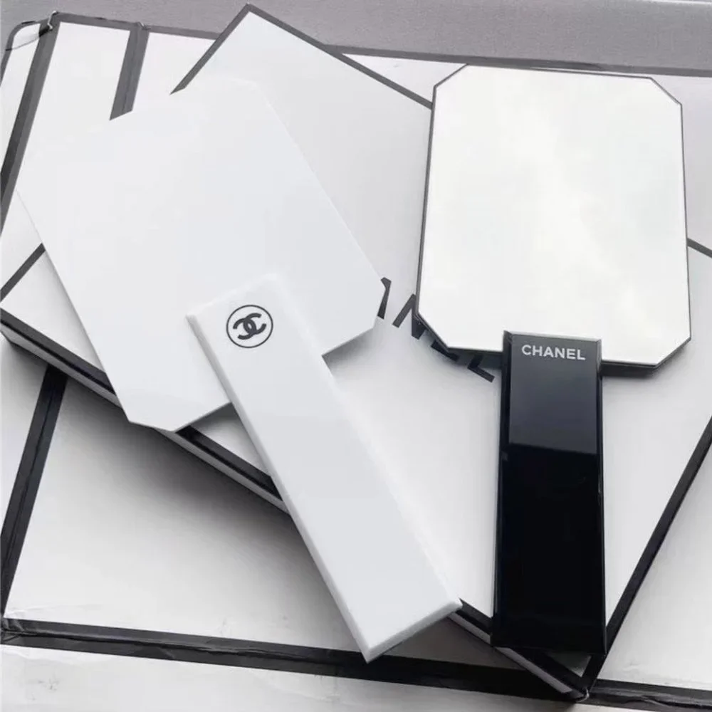 Chanel Hand Held Makeup Mirror Beveled Edge Cut NIB White